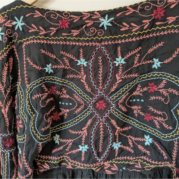 Free People Batiste Frida Black Embroidered Mini Dress Bell Sleeve S Small - Picture 13 of 16